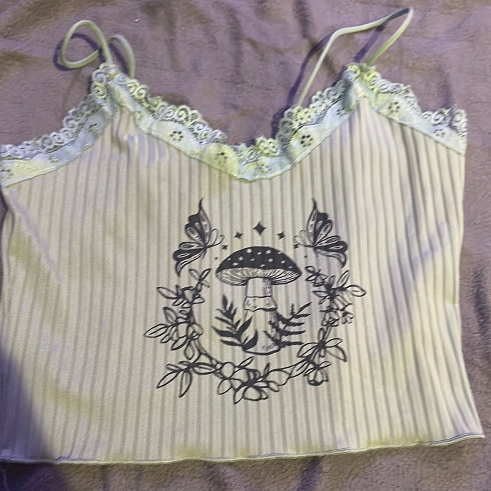 Lace Trimmed Striped Cami Top - Green